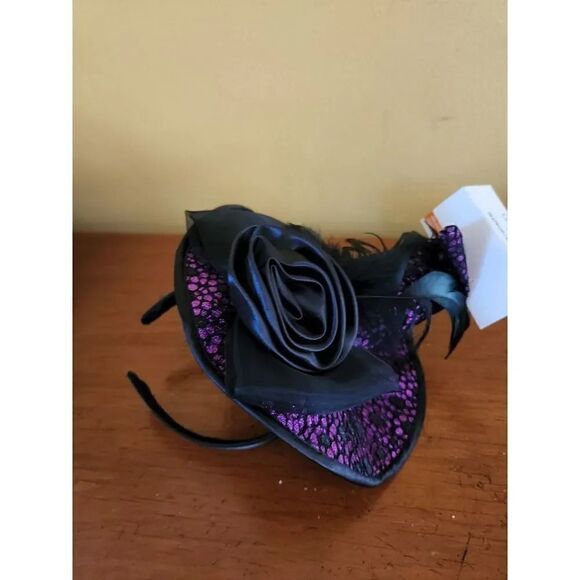 Witch hat purple and black adult Halloween headband - Picture 3 of 4